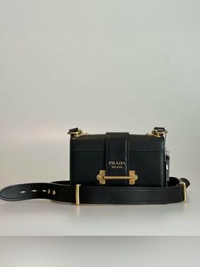 Prada Large Cahier Crossbody Bag Leather and Saffiano Leather